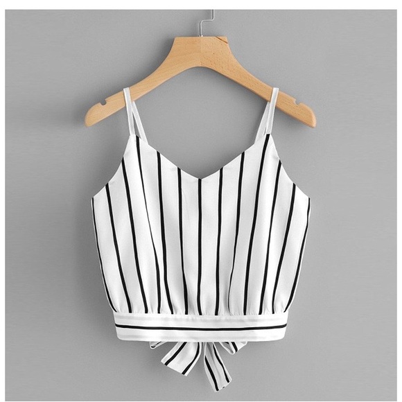 Tops - Sexy Tie V Neck Striped Crop Top